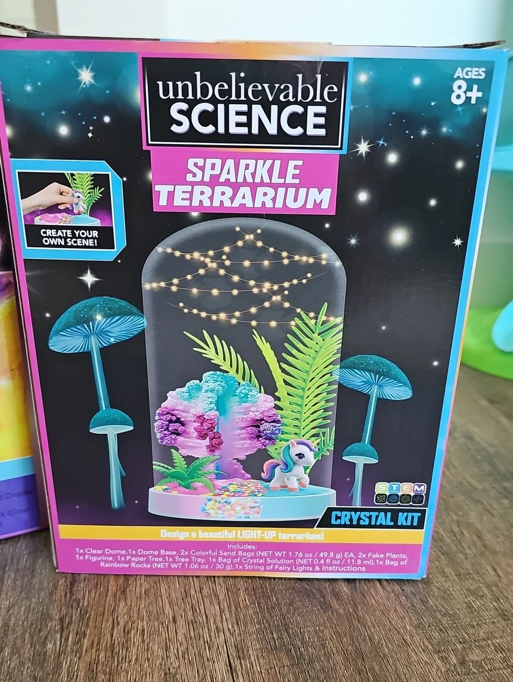 Unbelievable Science Glowing Crystals & Sparkle Terrarium Kit - Pink/Green/Blue